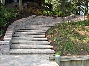 Retaining walls create a beautiful staircase up a hill